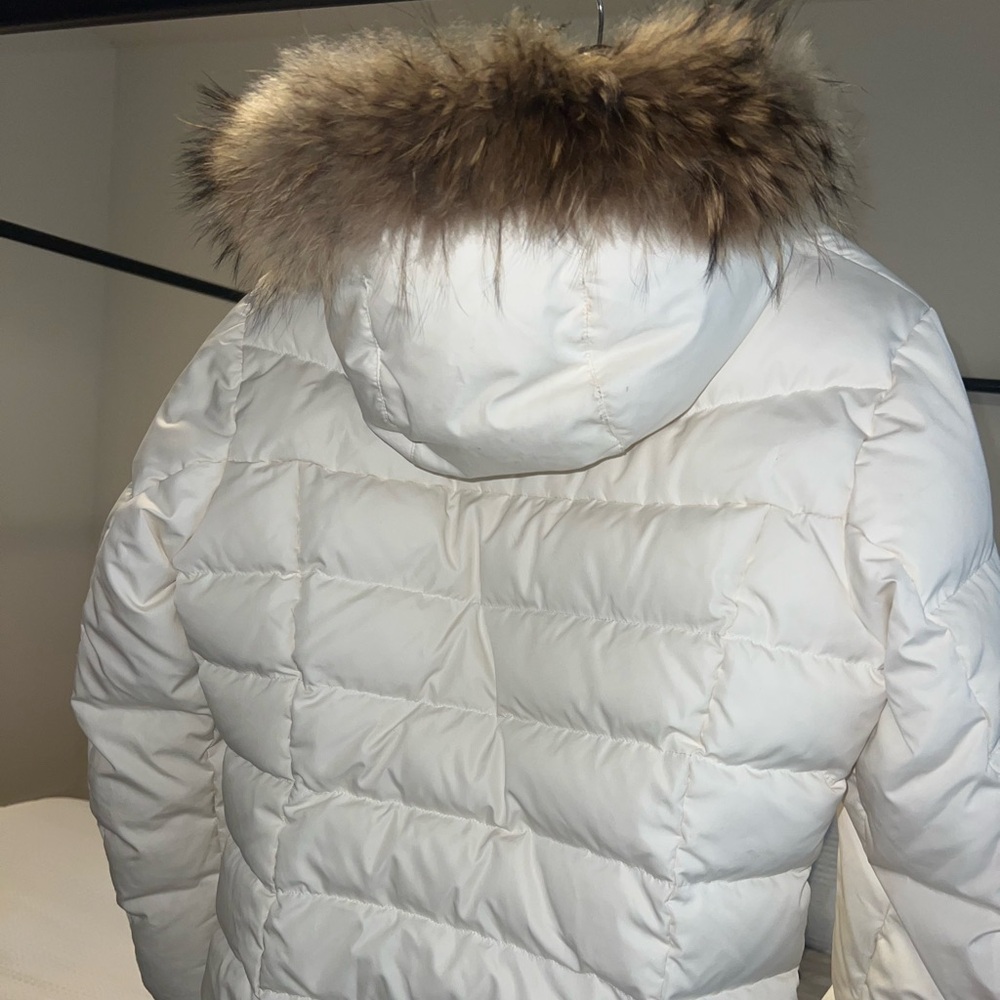 Bogner Fire & Ice Women's White Puffer Ski Jacket with Removable Real Fur Hood